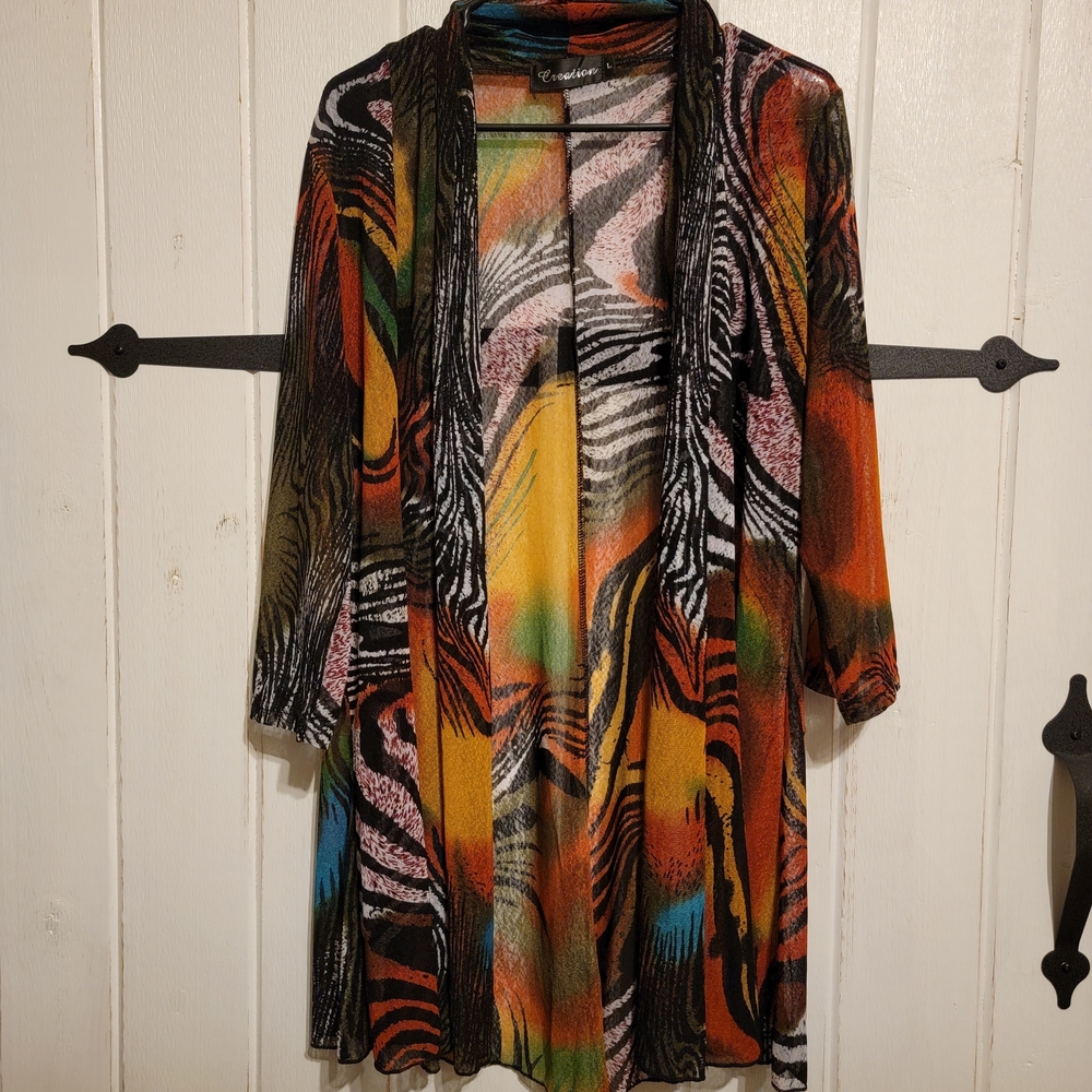 Creation Womens Komono Colorful Sheer Open Cardigan Size Large